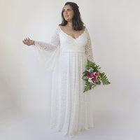 BLUSHFASHION - Original Bestseller Ivory Off the Shoulder Wrap Wedding Dress With Bell Sleeves 1339