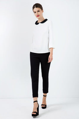 CONQUISTA FASHION - Original Cream Top With Βlack Peter Pan Collar