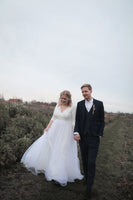 BLUSHFASHION - Original Ivory Lace Long Sleeves Wedding Dress With Pockets  #1266