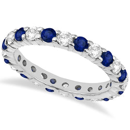 Original Eternity Diamond and Blue Sapphire Ring Band 14k White Gold (2.35ct)