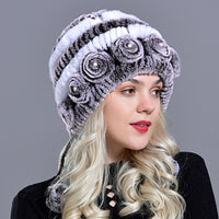 Original Women's Winter Warm Rabbit Hats With Pearls Fashion Female Ball Caps