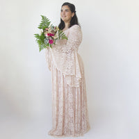 BLUSHFASHION - Original Blush Pink Lace Bohemian Flare Sleeves Lace Dress #1329