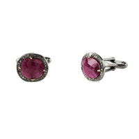 Original Ruby Cufflink Oxidised Silver Champagne Diamonds