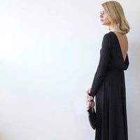 BLUSHFASHION - Original Black Formal Backless Long Sleeve Maxi Dress #1041