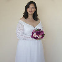 BLUSHFASHION - Original Curvy  Ivory Off the Shoulder Lace Wrap Wedding Dress With Tulle  #1325