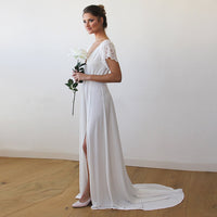 BLUSHFASHION - Original Ivory Wrap Wedding Gown With Train #1163