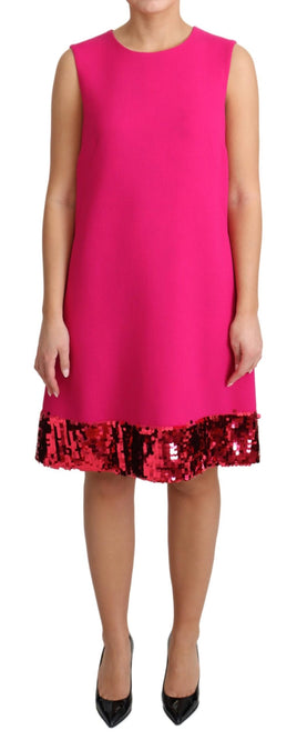 Abito senza maniche a trapezio in lana fucsia con paillettes-IT46/XL