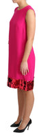 Abito senza maniche a trapezio in lana fucsia con paillettes-IT46/XL