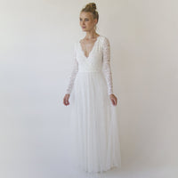 BLUSHFASHION - Original Bestseller Ivory Wedding Dress , Sheer Illusion Tulle Skirt on Lace #1315