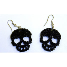 Pair of earrings with rhinestone skull - Black - Plastic