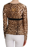 Camicetta da donna leopardata girocollo marrone-IT50/XXL