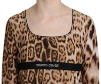 Camicetta da donna leopardata girocollo marrone-IT50/XXL