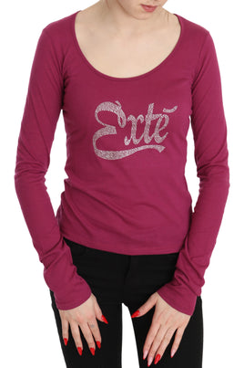 Top a maniche lunghe con cristalli Exte rosa-IT40/S