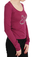 Top a maniche lunghe con cristalli Exte rosa-IT40/S