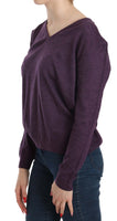 Top pullover a maniche lunghe con scollo a V viola-XXL