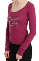 Top a maniche lunghe con cristalli Exte rosa-IT42/M