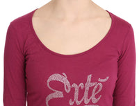 Top a maniche lunghe con cristalli Exte rosa-IT42/M