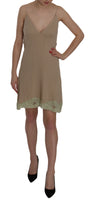 Mini abito in cotone con spalline in pizzo beige-IT46/XL