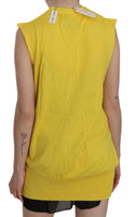 Gilet Top Cardigan Senza Maniche 100% Cotone Giallo-IT44/L