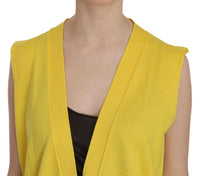 Gilet Top Cardigan Senza Maniche 100% Cotone Giallo-IT44/L