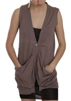 Gilet Top Cardigan Senza Maniche Marrone 100% Cotone-IT40/S