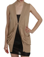 Gilet Top Cardigan Senza Maniche Marrone 100% Cotone-IT44/L