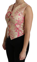 Top camicetta gilet in broccato oro rosa-IT38/XS