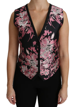 Camicetta Gilet floreale rosa nero Top-IT38/XS