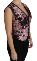 Camicetta Gilet floreale rosa nero Top-IT38/XS