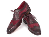 Paul Parkman Suede & Calfskin Men's Wingtip Oxfords Bordeaux (ID#228BRDSD)