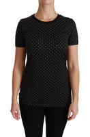 T-shirt nera in cotone girocollo a pois-IT38/XS