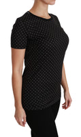 T-shirt nera in cotone girocollo a pois-IT38/XS