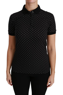 Polo in cotone con colletto a pois nero Top-IT36/XS