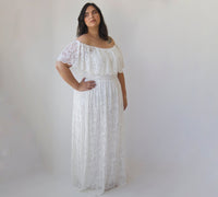 BLUSHFASHION - Original Curvy Ivory Ruffled Crinkle Off-Shoulder Wedding Dress #1327