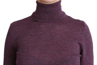 Maglione di lana con collo alto a maniche lunghe viola a collo alto viola-S