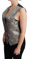 Top metallizzato senza maniche in broccato argento-IT38/XS