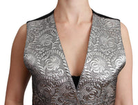 Top metallizzato senza maniche in broccato argento-IT38/XS