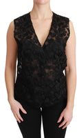 Gilet con Top in Broccato Floreale Nero-IT44/L