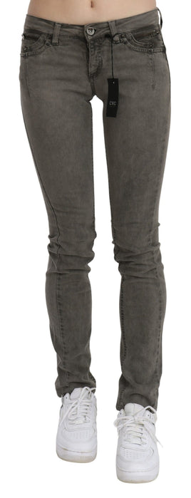 Jeans grigi in cotone denim skinny a vita bassa-W24