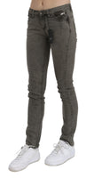 Jeans grigi in cotone denim skinny a vita bassa-W24