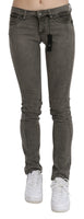 Jeans grigi in cotone denim skinny a vita bassa-W26