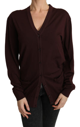 Maglione cardigan in lana vergine bordeaux-IT48/XXL