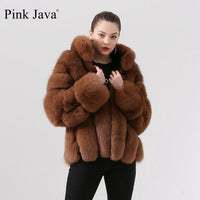 PINK JAVA OFFICIAL STORE - Original Pink Java QC19018 Women Coat Winter Fur Jacket Real Fox Fur Coats Natural Fur Jackets Long Sleeves Hot Sale Stand Collar