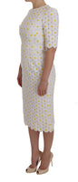 Abito Tubino Ricamo Girasole Bianco-IT38/XS