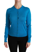 Cardigan Girocollo Blu Maglia 100% Seta-IT38/XS