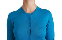 Cardigan Girocollo Blu Maglia 100% Seta-IT38/XS