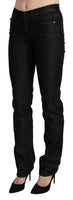 Pantaloni neri skinny slim in denim a vita media-W28