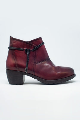 Original Maroon Blocked Mid Heeled Ankle Boots With Round Toe