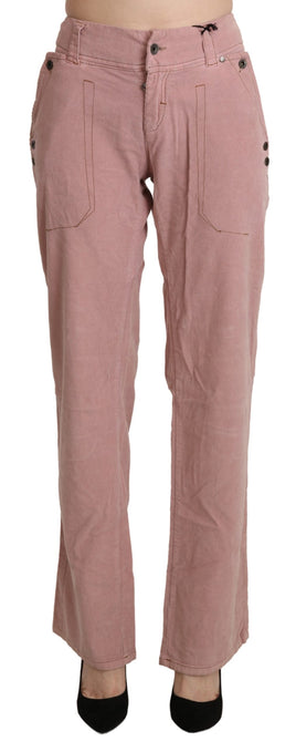 Pantaloni dritti in cotone rosa a vita alta-IT44/L