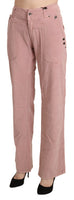 Pantaloni dritti in cotone rosa a vita alta-IT44/L